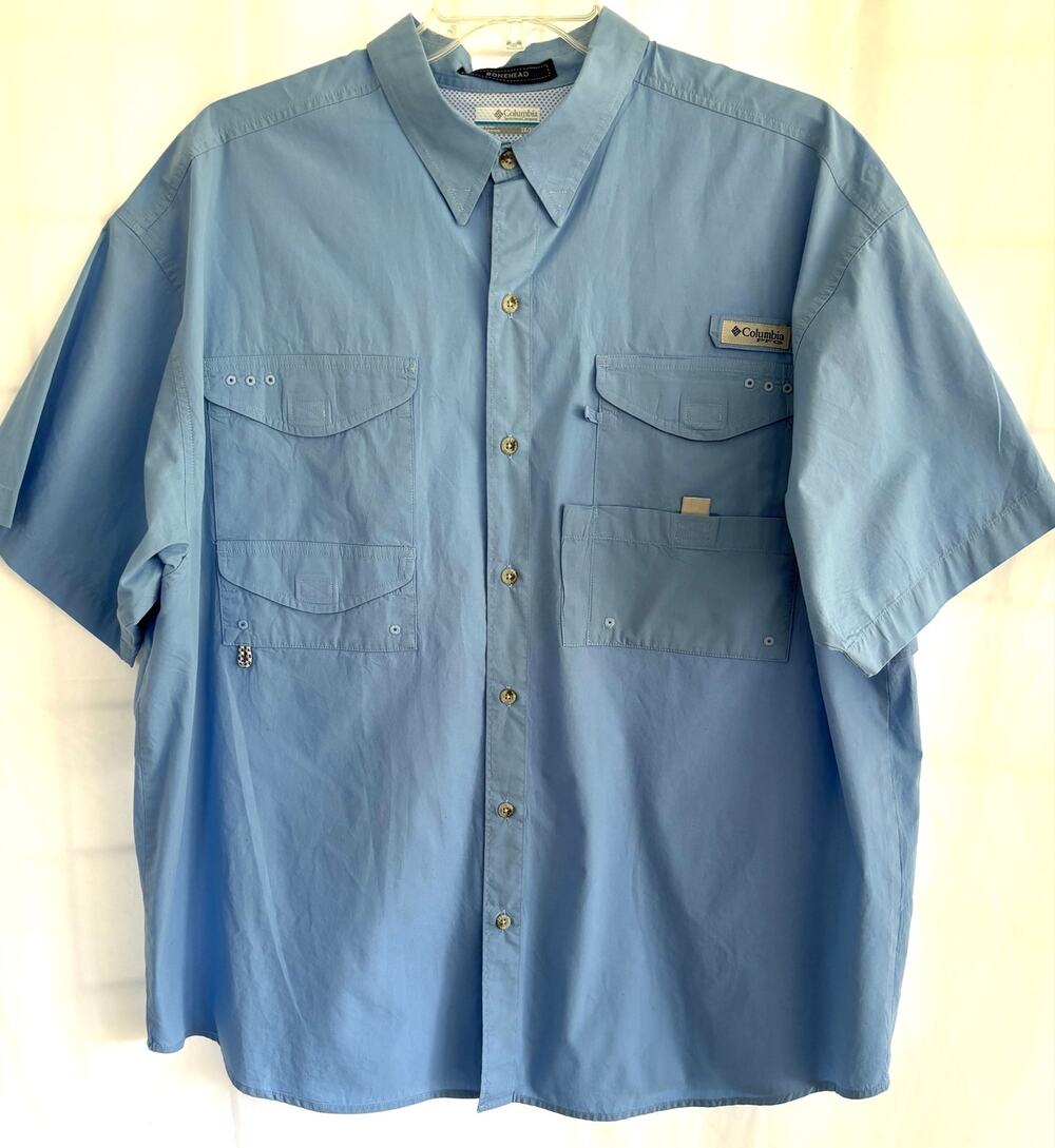 Columbia PFG Bonehead Short Sleeve Fishing Shirt Mens 2X Blue Vented  Outdoor
